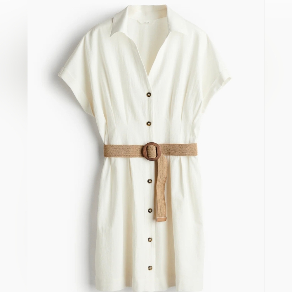 H&M White Shirt Dress With Belt Size Medium